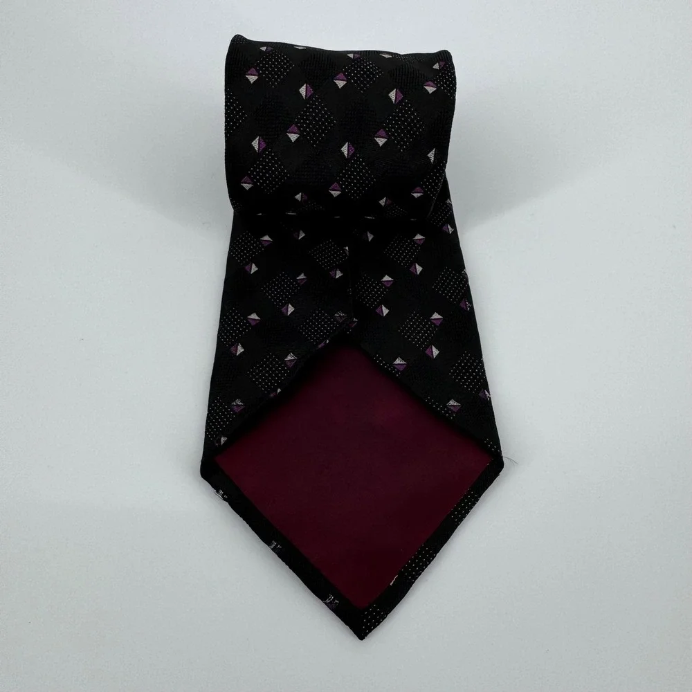 Vintage Polo Ralph Lauren Tie Silk Black Purple Geometric Made in USA Mens‎